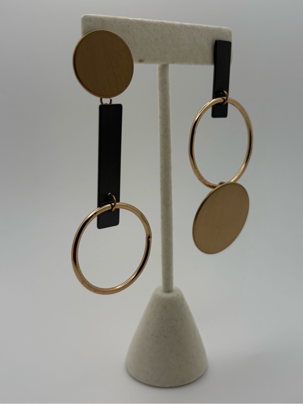 Gold Geometric Drop Earrings - Elegant Circle & Disc Design